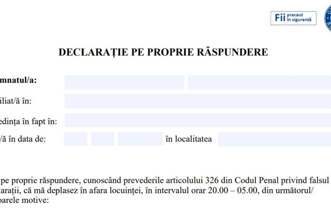Locuitorii din Păulești și Plopu - declarație pe propria răspundere dacă ies din case, în această seară, după ora 20.00!