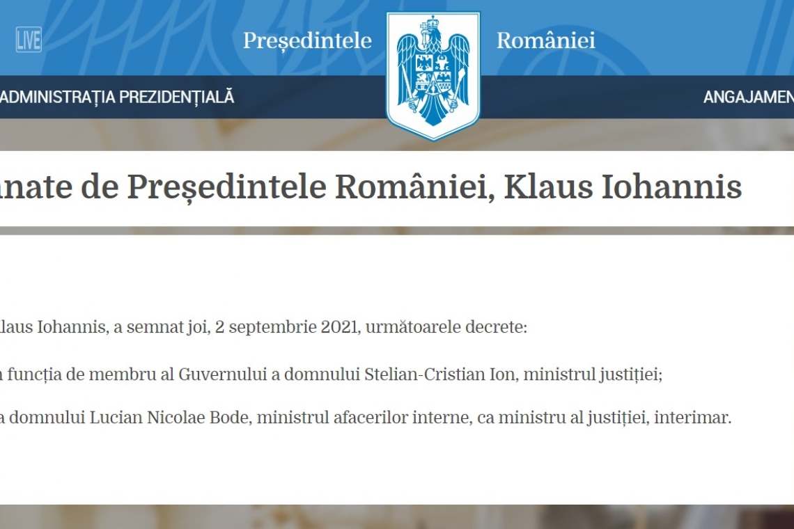 Iohannis a semnat decretul de revocare a lui Stelian Ion (USR-PLUS) din funcția de ministru al Justiției