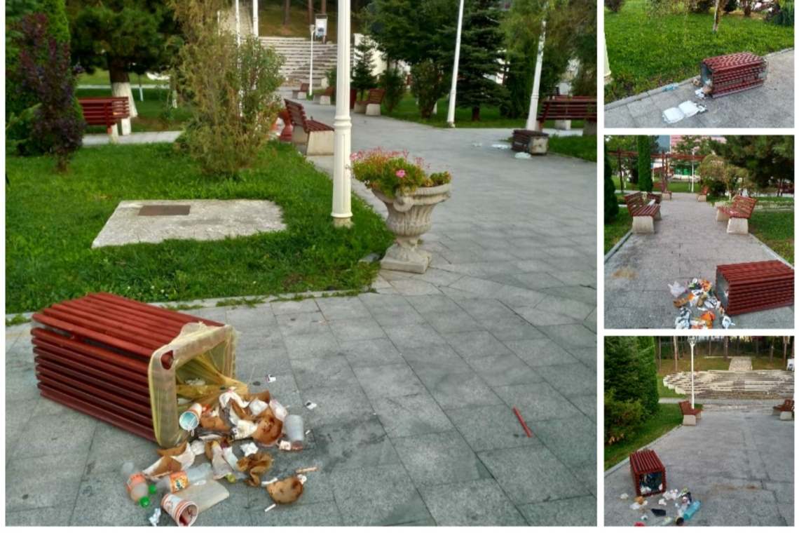 Dezastru în parcul central din Bușteni. Om sau urs? 