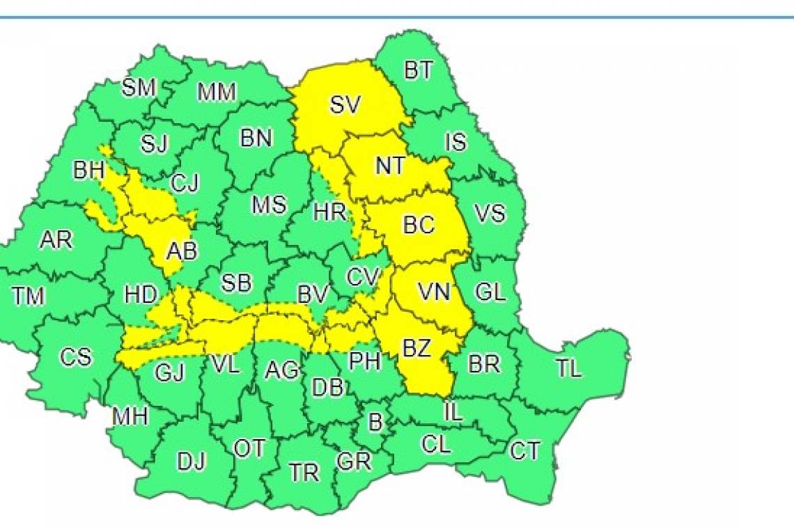Cod galben de vreme severă pentru nordul județului Prahova