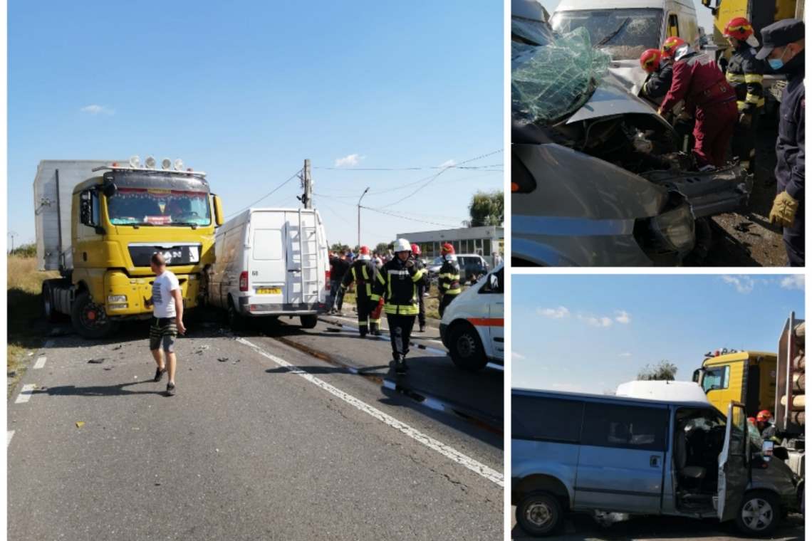 Un TIR și două dube s-au izbit pe DN1 B, la Loloiasca