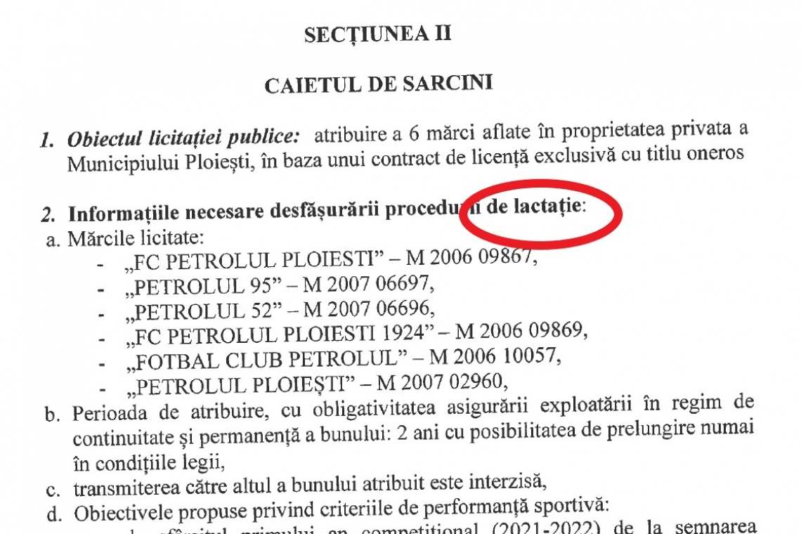 Procedură de... “lactație” pentru mărcile Petrolul - proiect al Consiliului Local Ploiești!