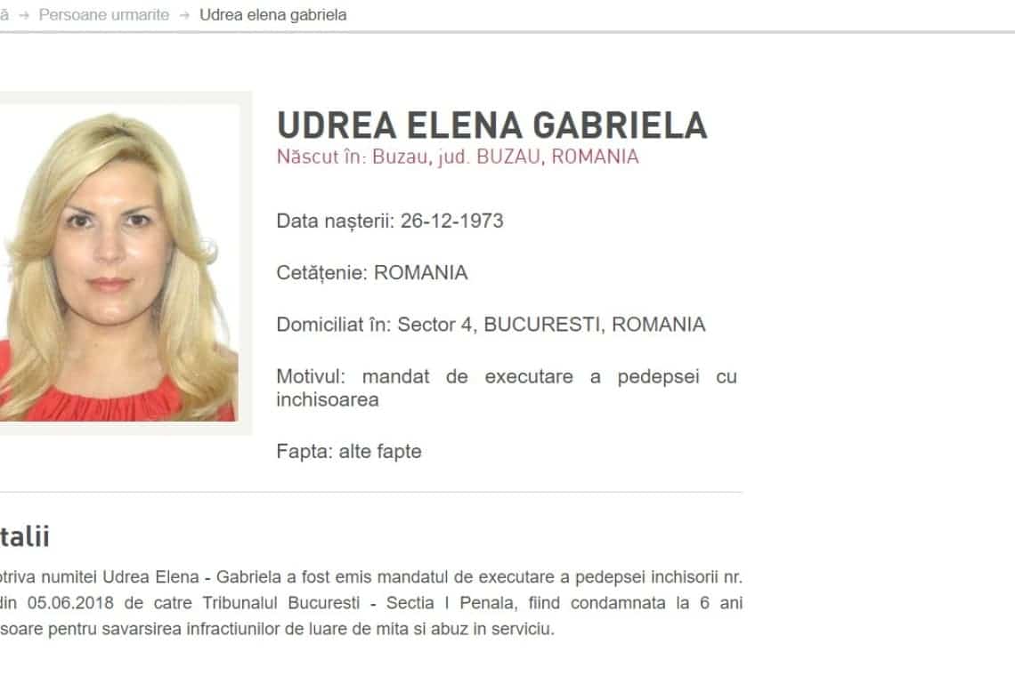 Udrea, dată în urmărire de Poliția Română. Ar fi ieșit din țară prin Vama Giurgiu