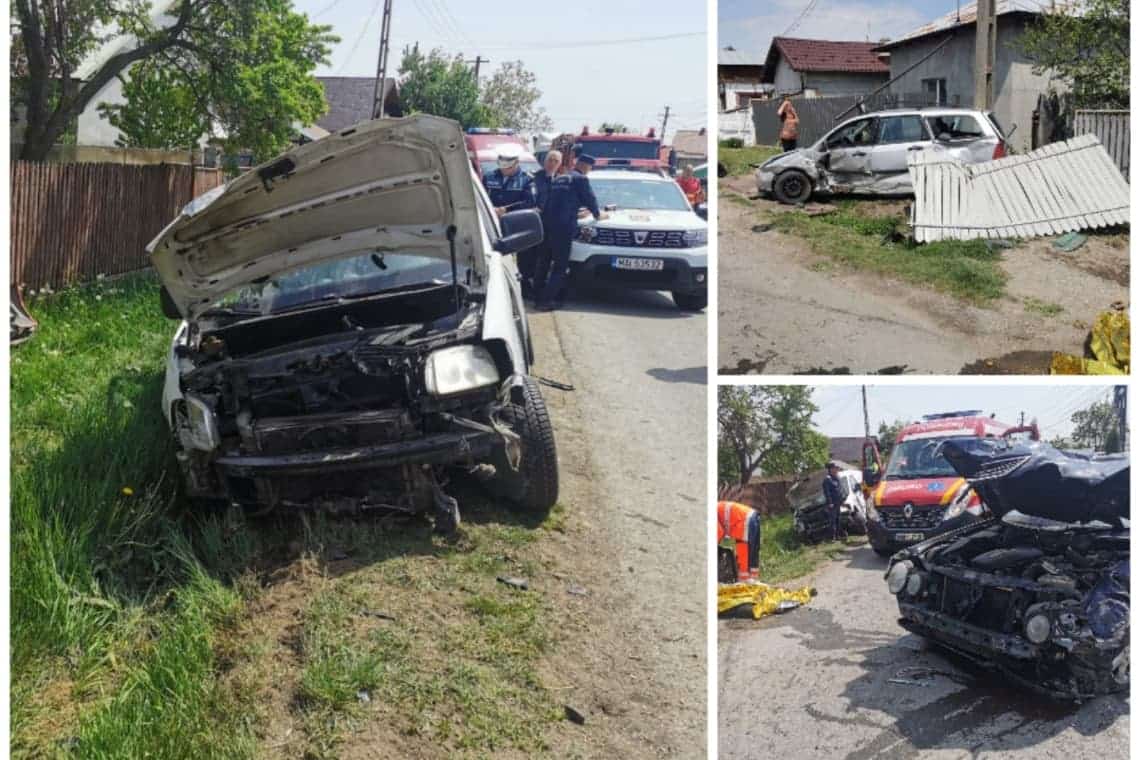 Imaginile de la accidentul produs în Brătășanca arată violența impactului dintre mașinile implicate. Bătrâna decedată era pieton și trecea prin zonă în momentul evenimentului rutier
