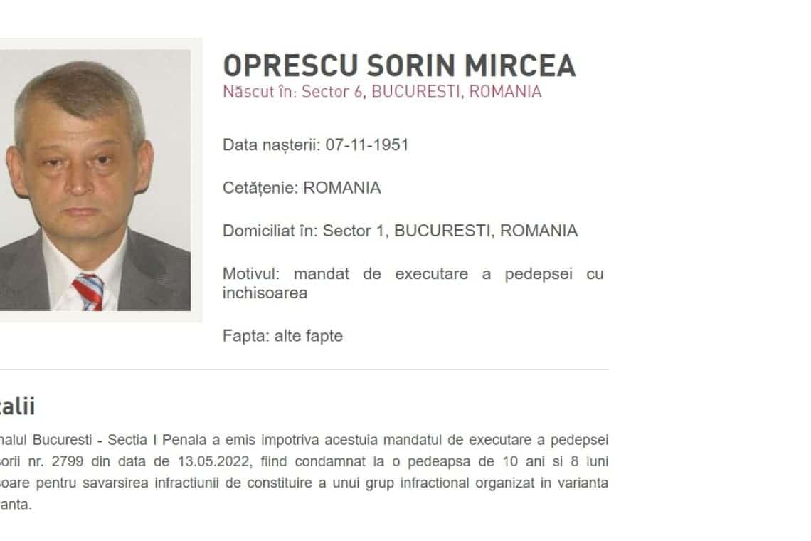 Sorin Oprescu, dat în urmărire generală după condamnarea la 10 ani și 8 luni de închisoare