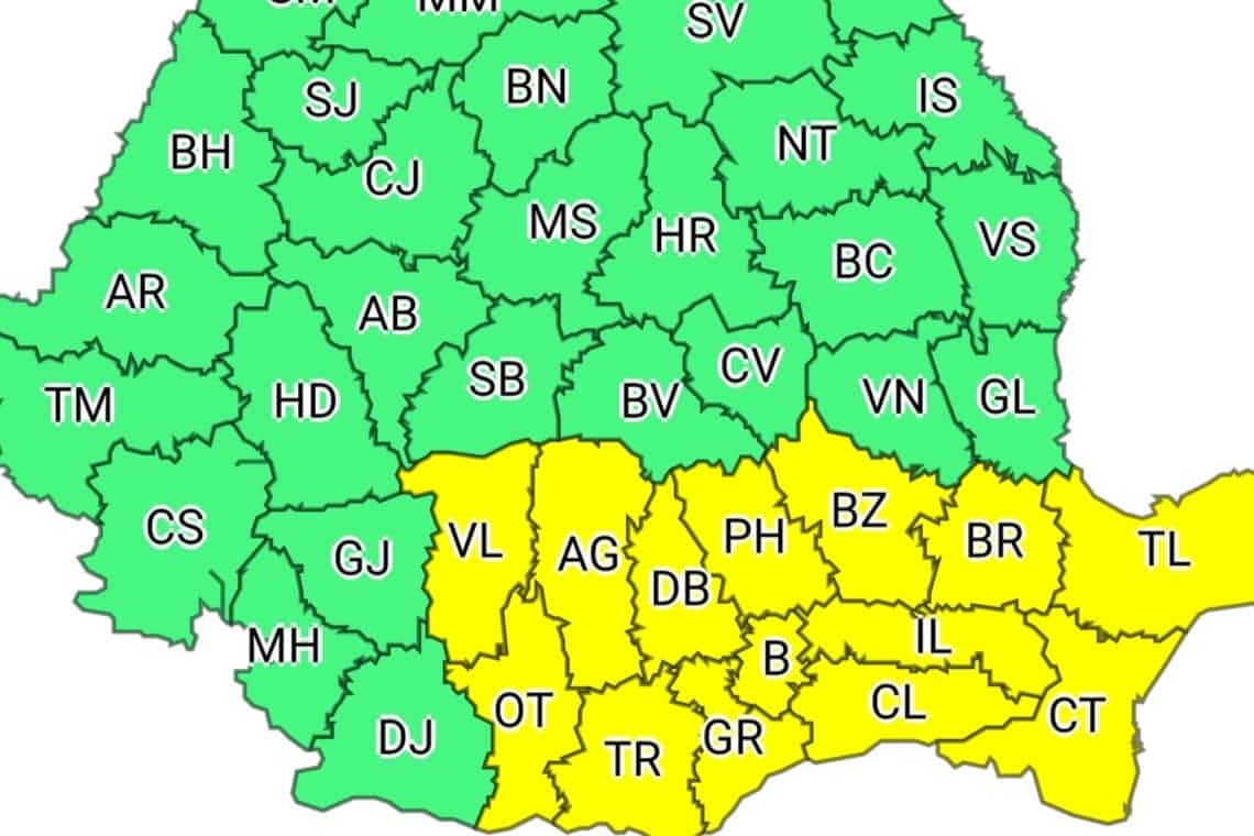 Cod galben de vânt, ploi și grindină, în zona Munteniei. Atenționarea vizează și județul Prahova
