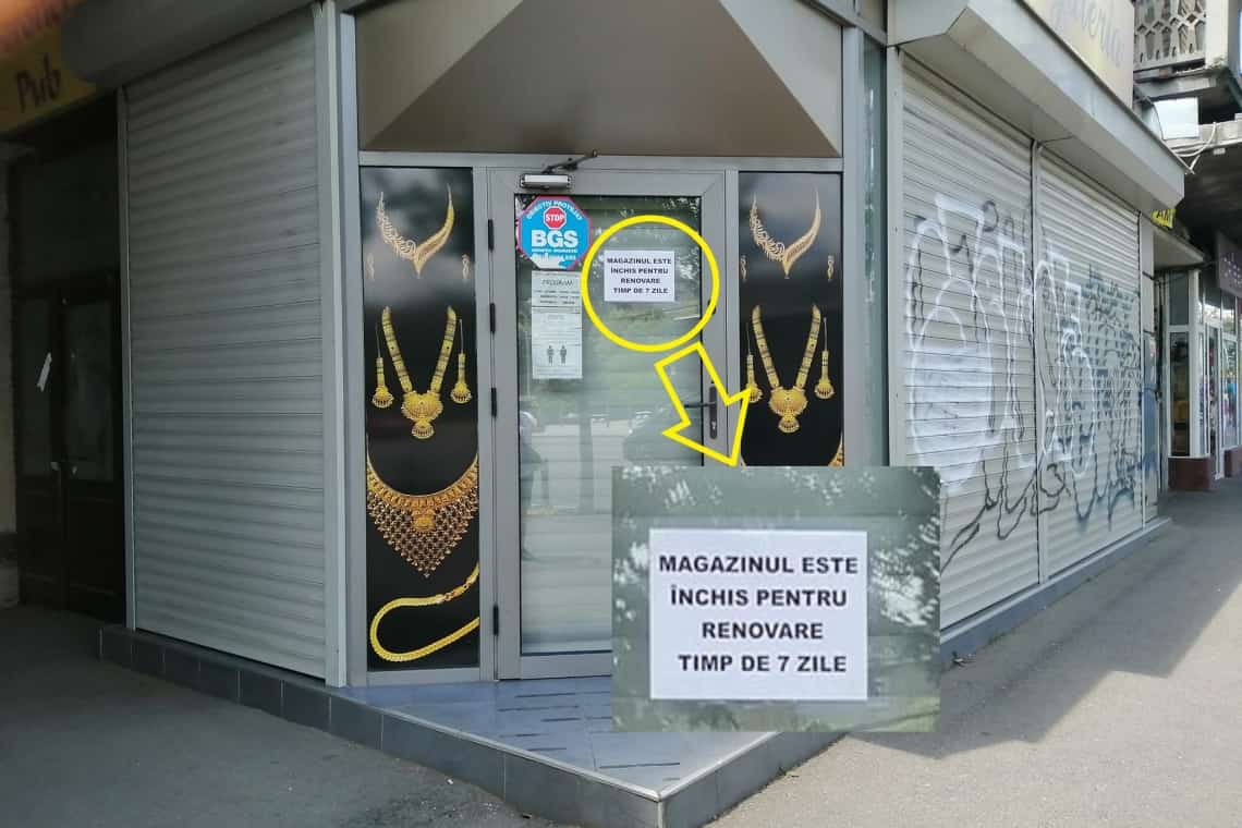 Magazinul de bijuterii spart în weekend, în centrul Ploieștiului, este “închis pentru renovare”