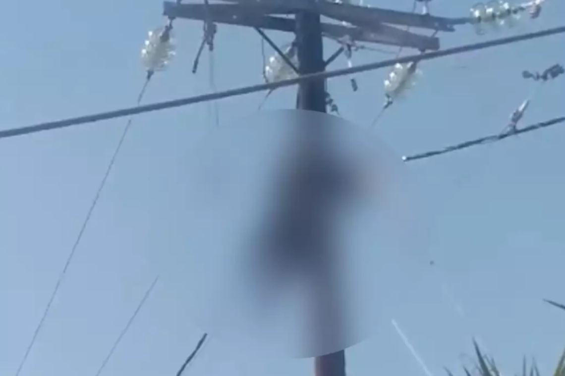 Un bărbat s-a electrocutat pe un stâlp din Pucheni. Pompierii intervin cu o autoscară de salvare de la înălțime