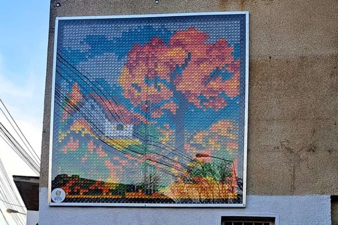 Un tablou de patru metri pătrați, din capace de plastic, colorează o clădire de pe strada Basarabilor din Ploiești! Alte șase sunt în pregătire!