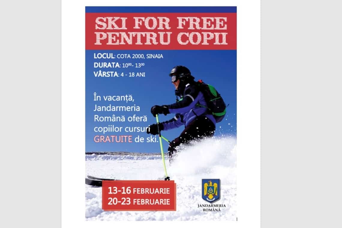 Cursuri gratuite de schi pentru elevi, oferite de jandarmii din Sinaia, la Cota 2000