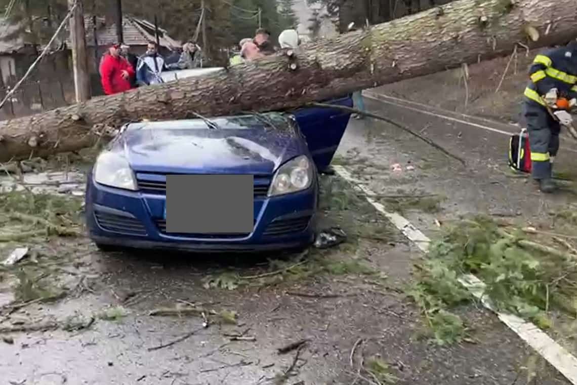 Doi tineri, răniți în accidentul de la Azuga, au fost transportați la spital. Imagini de la fața locului