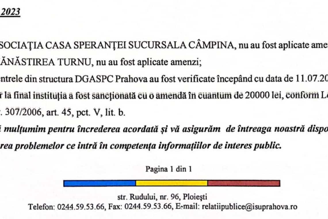 DGASPC Prahova, sancționată de ISU pentru lipsa unor autorizații de securitate la incendiu