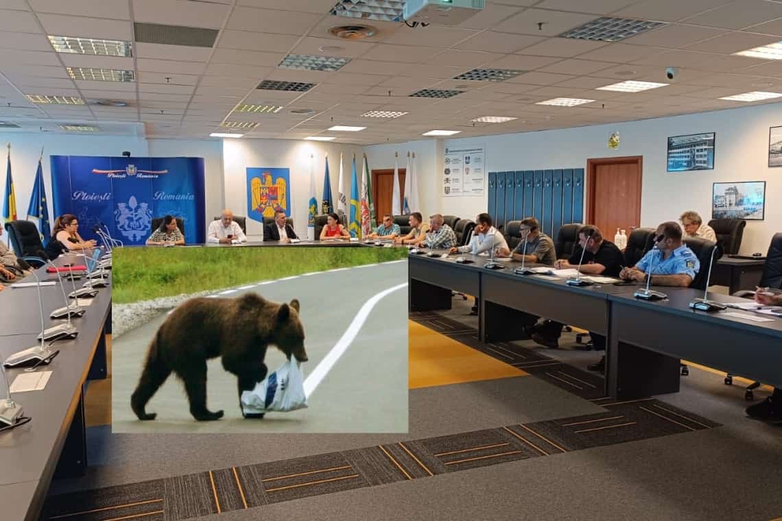 Ședință importantă la Primăria Ploiești. Subiectul: ursul care se plimbă noaptea prin oraș!
