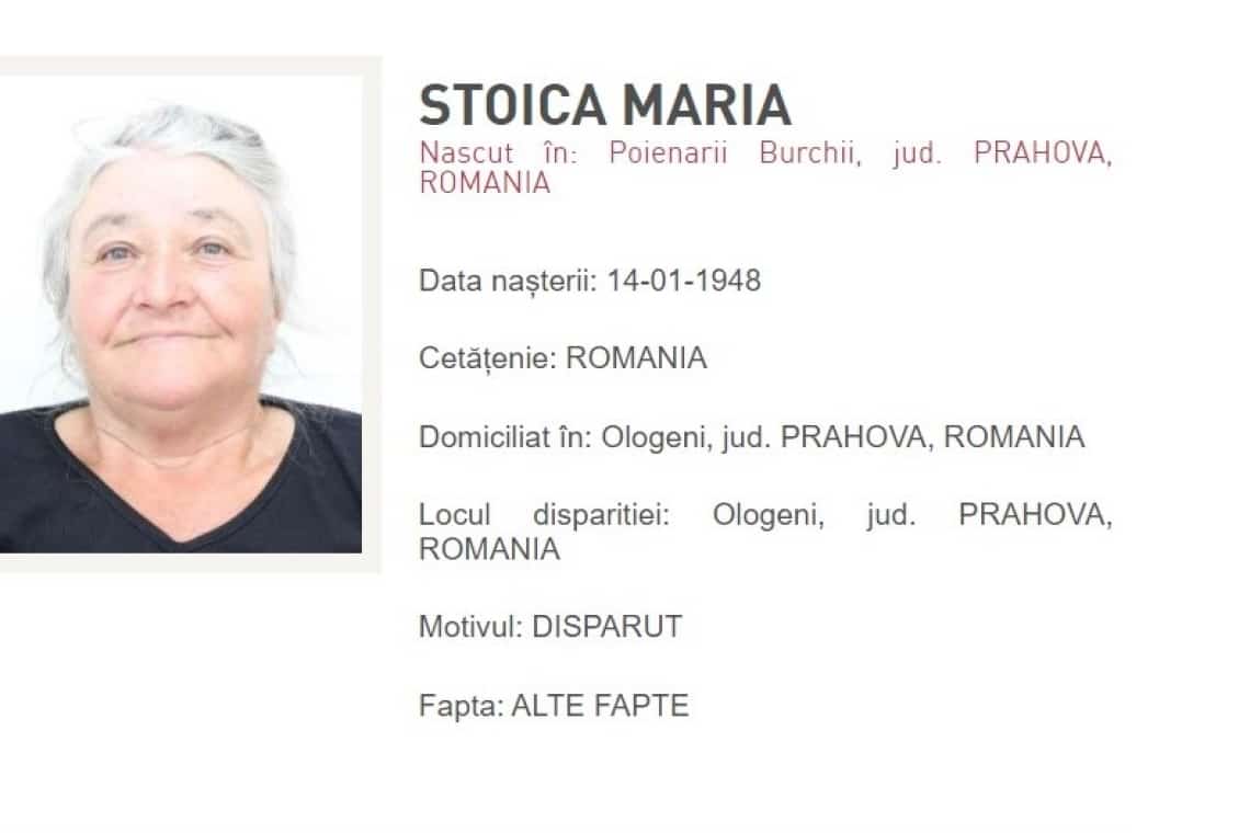 Update/O bătrână din Poienarii Burchii este căutată de familie, cu ajutorul polițiștilor. Dacă ați văzut-o, sunați la 112!