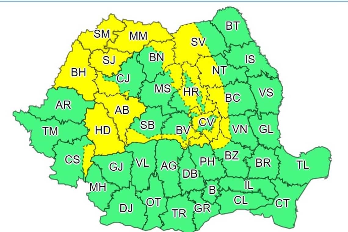 Cod galben de vânt în zona montană înaltă a Prahovei. Rafale de peste 100 km/h, la noapte