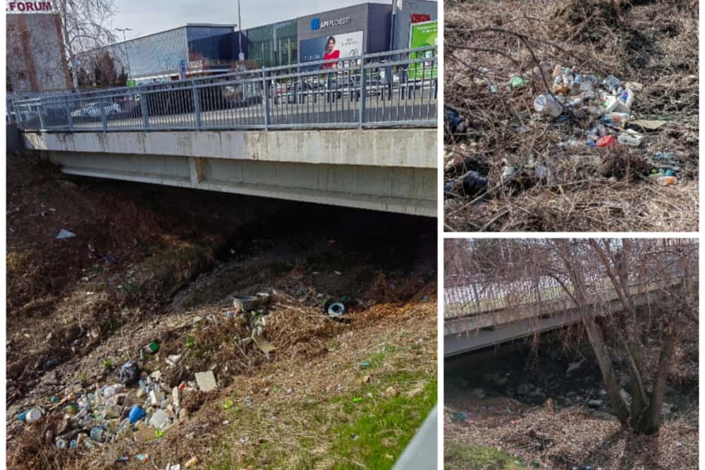 Ploiești/ Albia secată a pârâului Dâmbu a ajuns ghenă de gunoi, în imediata apropiere a unui important centru comercial al orașului