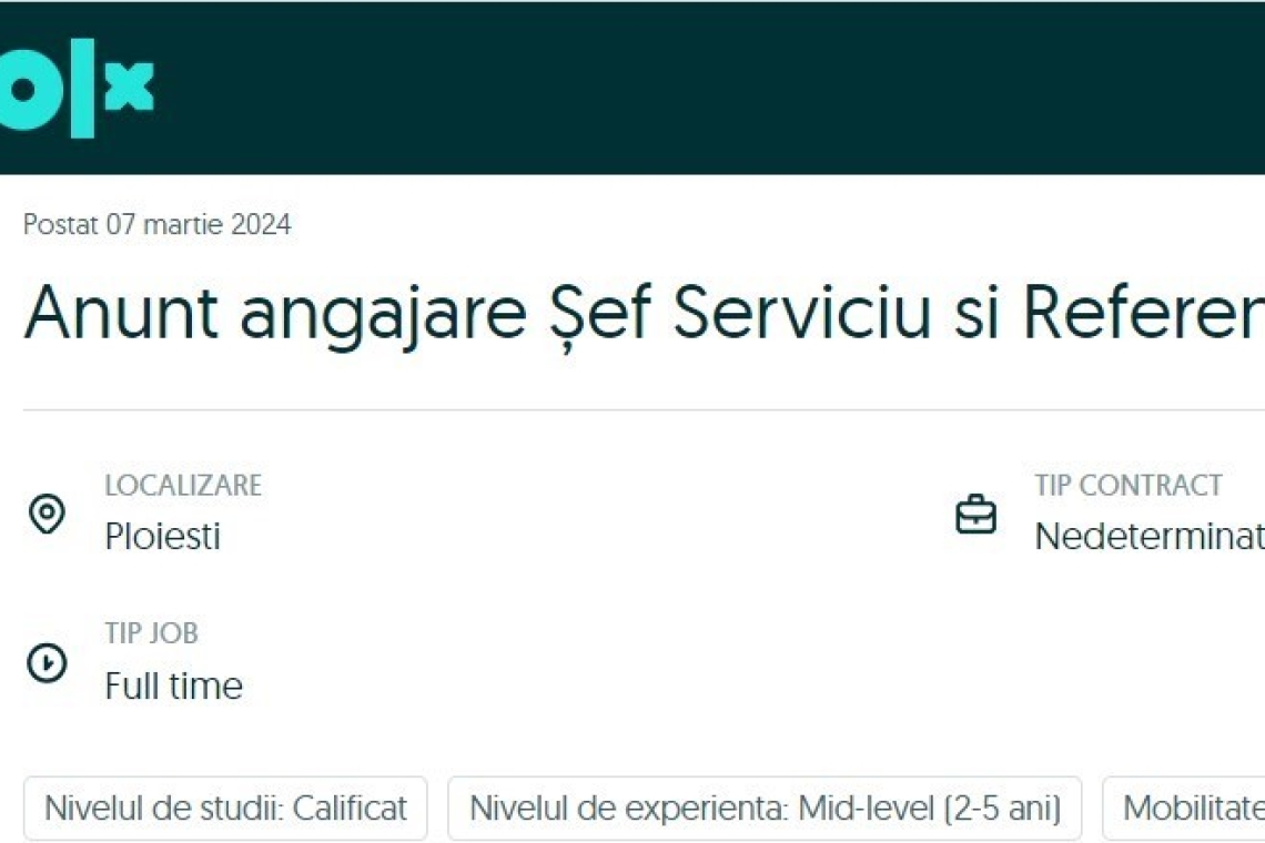 O societate din subordinea Consiliului Local Ploiești face recrutări de personal pe...OLX! Aflați ce spune directorul general