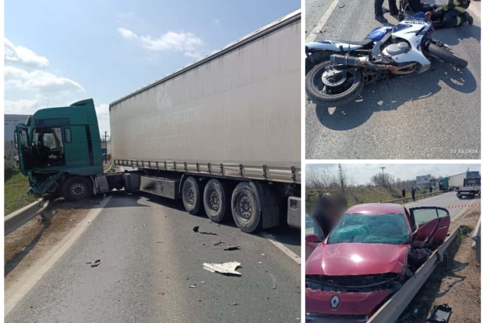 Un TIR, un autoturism și o motocicletă au fost implicate într-un accident rutier, în Blejoi