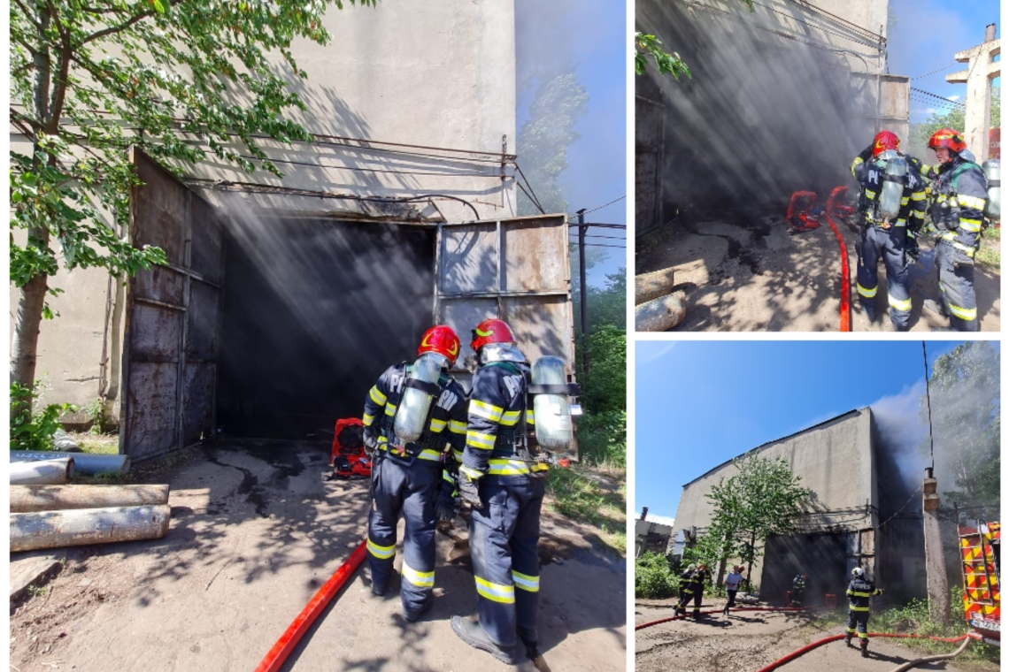 Incendiu Nuci/ Hala dezafectată cu reziduuri petroliere are circa 2000 mp