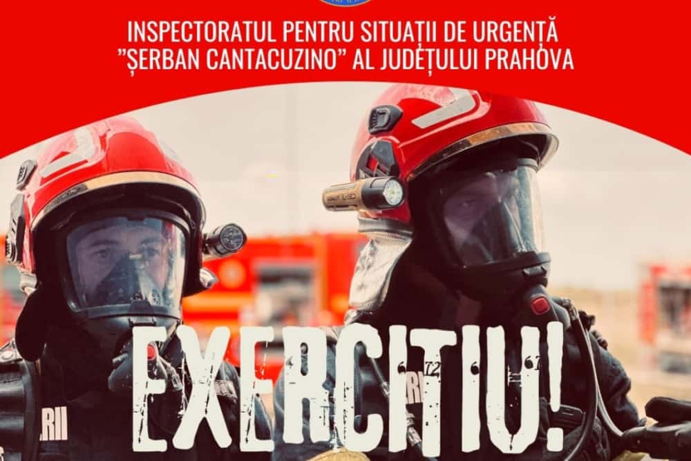 Un nou exercițiu al pompierilor prahoveni, la Aerodromul Strejnic. Scenariu: două avioane s-au prăbușit în timpul unui miting aviatic, peste un grup de persoane