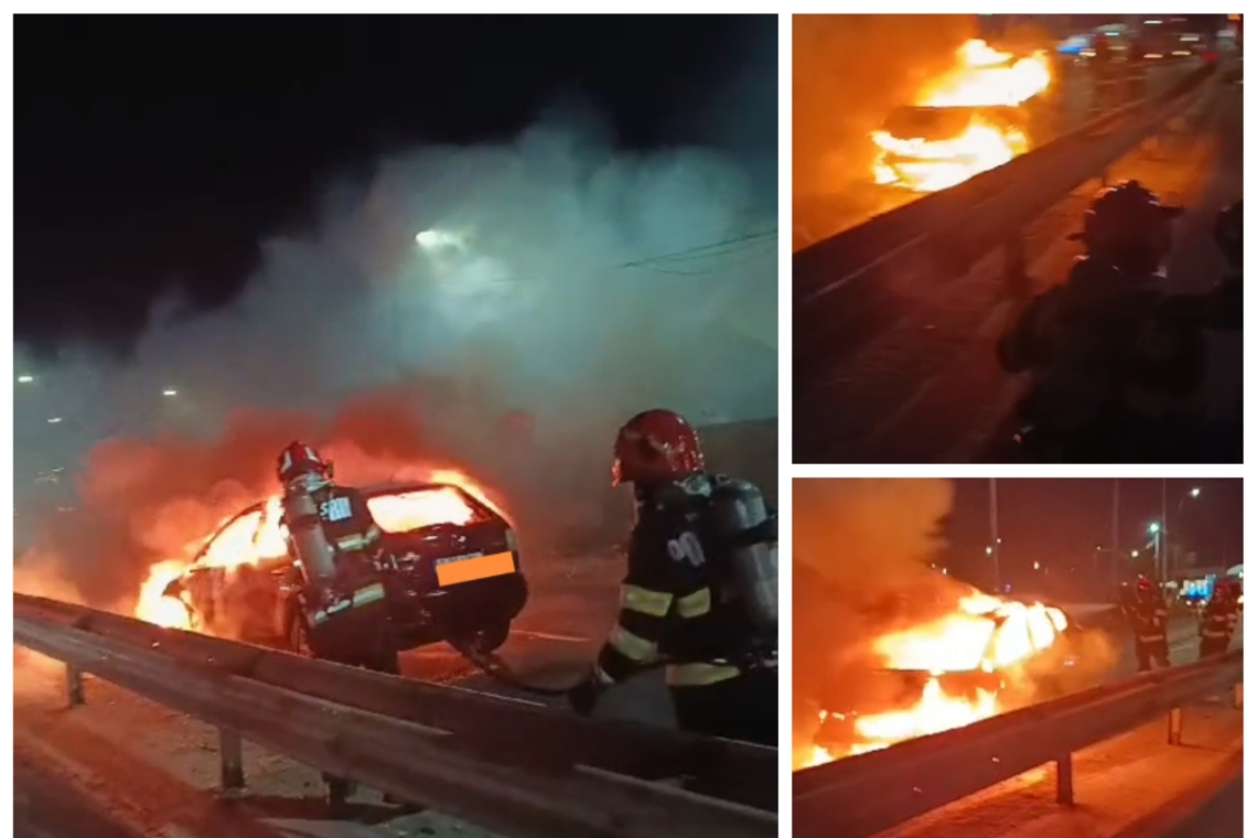 Un autoturism s-a făcut scrum, în trafic, pe raza comunei Blejoi
