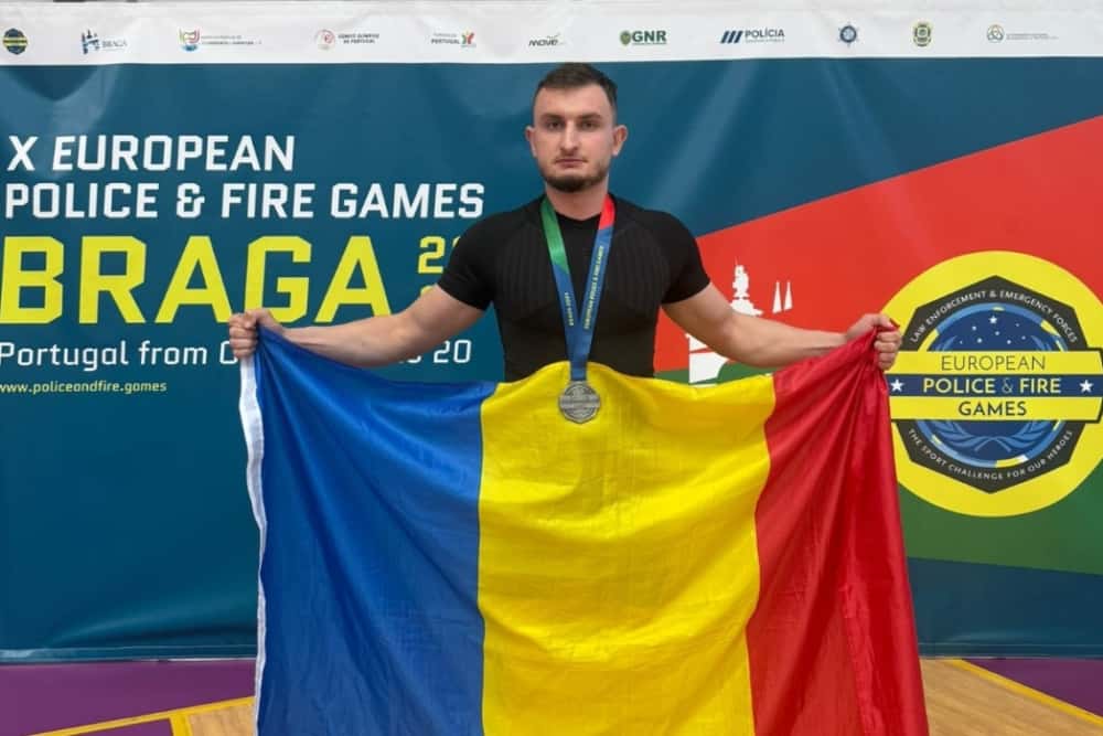 Jandarmul Robert Mustață, de la Gruparea Mobilă Ploiești, dublu vicecampion la Campionatul European Police Fire Games din Portugalia