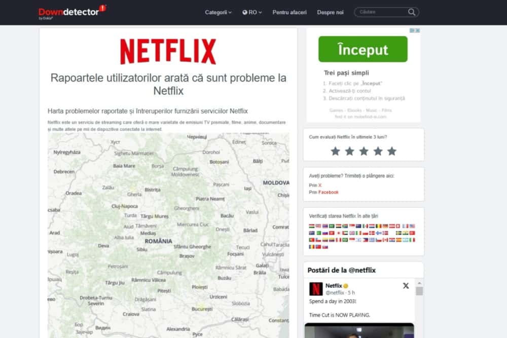 Netflix nu funcționează în mai multe zone ale României, miercuri seară