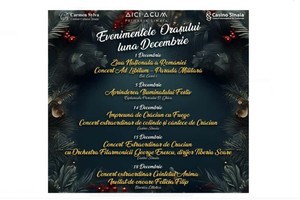 Luna cadourilor la Sinaia, cu muzică bună, luminițe și zăpadă pe pârtii! Aflați ce surprize s-au pregătit