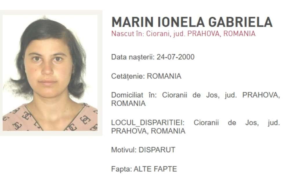O tânără din comuna Ciorani a dispărut de acasă. În momentul plecării, purta un halat de baie, pantaloni și papuci. Dacă ați văzut-o, sunați la 112!