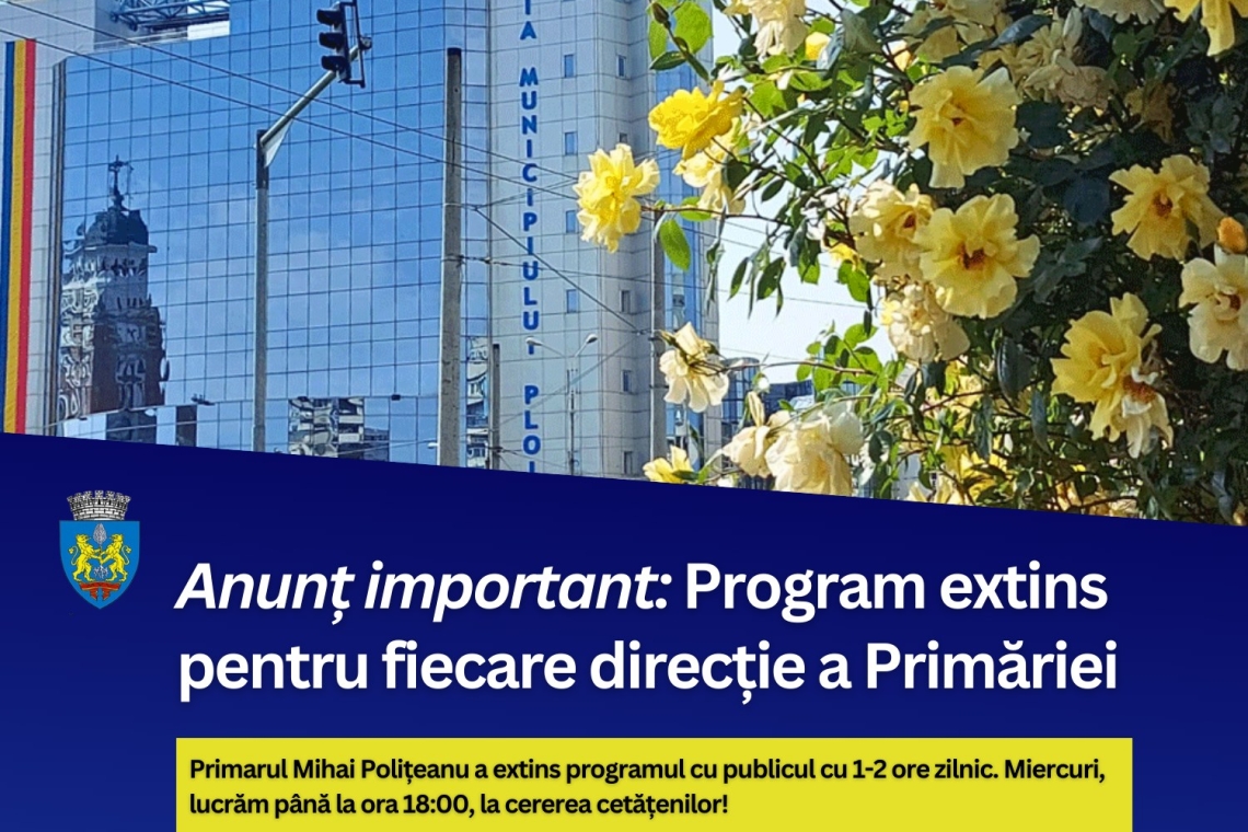 Program prelungit cu publicul la Primăria Ploiești