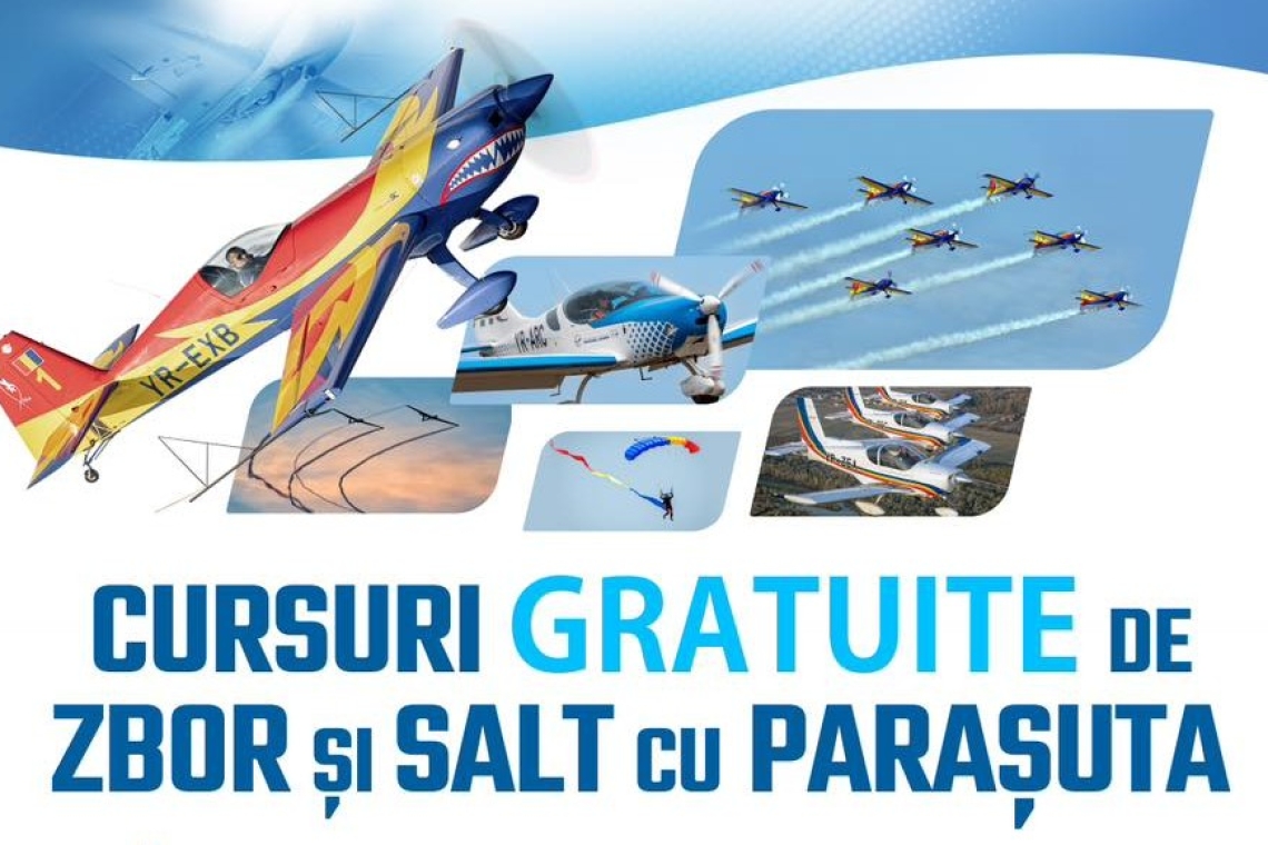 Începe anul ”în aer!” Cursuri gratuite de zbor și parașutism, pentru tineri, la Aerodromul ”Gheorghe Bănciulescu” de la Strejnicu