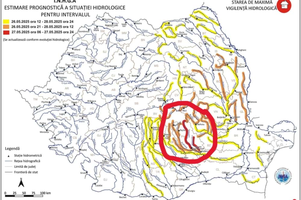 COD ROȘU de viituri pe râurile Teleajen și Cricovul Sărat!