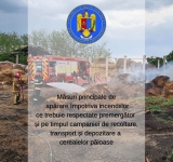 Pompierii atrag atenția asupra pericolului izbucnirii incendiilor pe terenurile agricole, în perioada campaniei de recoltare a cerealelor păioase