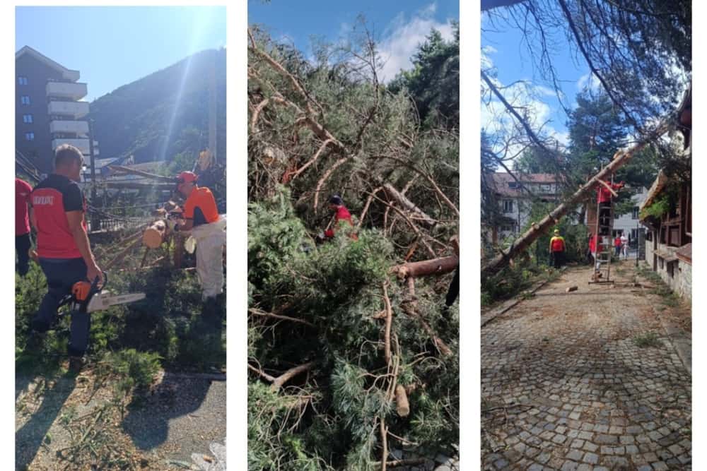 Salvamontiștii, la datorie pentru înlăturarea efectelor furtunii din Sinaia