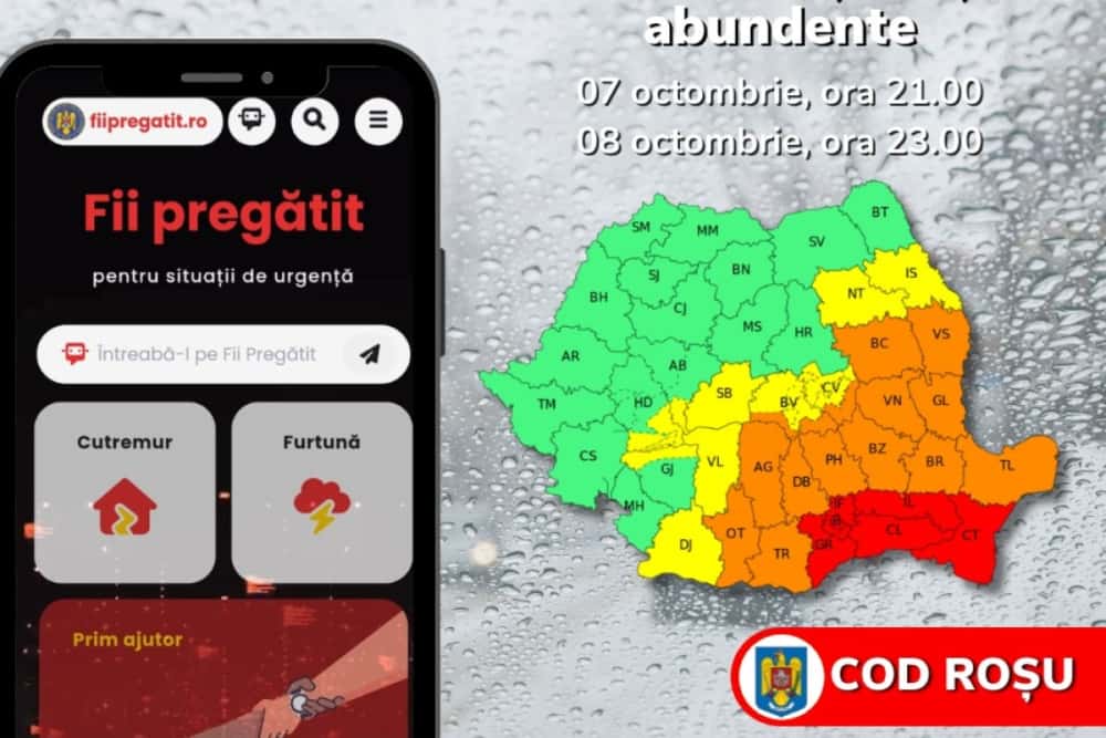 Codul roșu de ploi torențiale, la limita de sud a Prahovei. Recomandările autorităților pentru evitarea evenimentelor nedorite