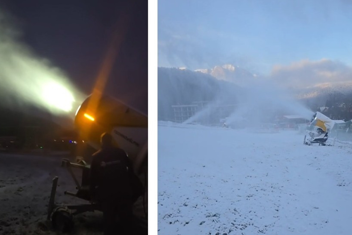 Tunurile de zăpadă funcționează la capacitate maximă pe pârtiile din Azuga