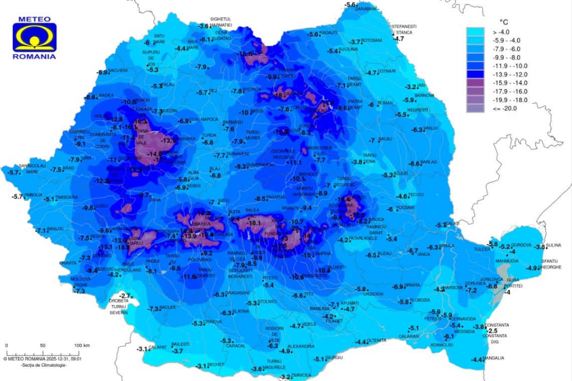 Frig de crapă pietrele, în ultima dimineață din 2025! Unde s-au înregistrat minus 22 de grade Celsius
