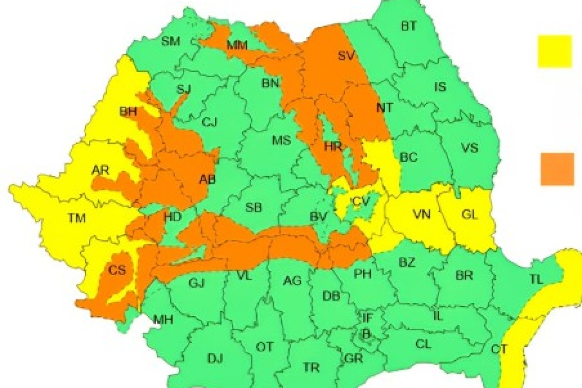 Cod portocaliu de vreme severă în zona montană înaltă