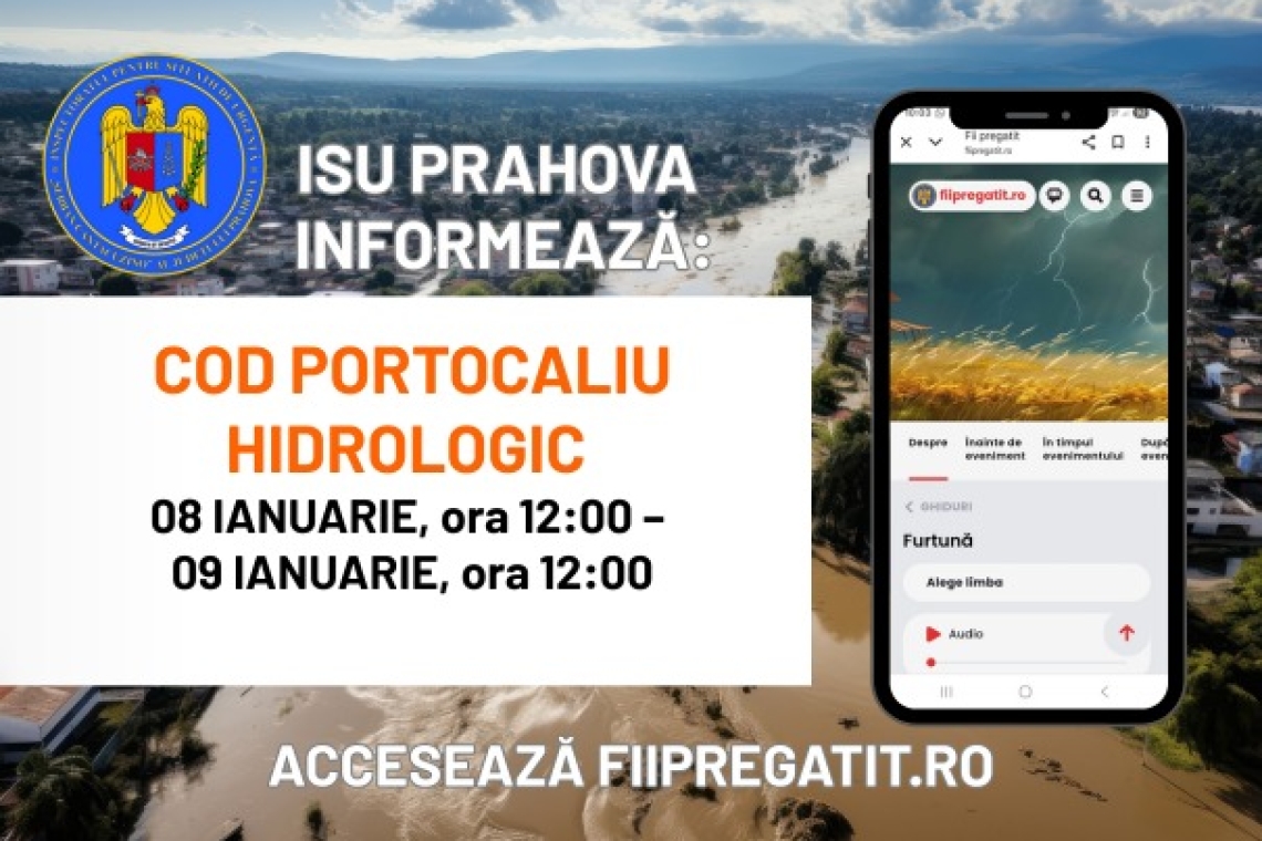 Cod portocaliu de inundații pe râul Teleajen. Pompierii prahoveni, în alertă