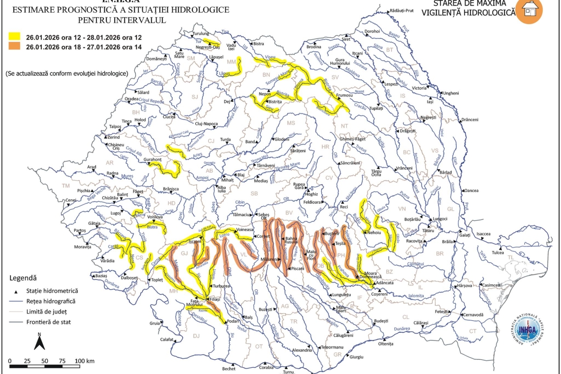 Cod portocaliu de inundații pe râurile Teleajen, Prahova și Doftana!
