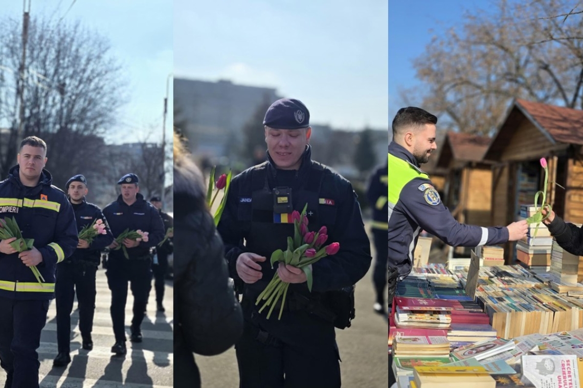 Împreună, primăvara e și MAI frumoasă! Flori oferite de polițiști, pompieri și jandarmi în Prahova, de 1 Martie