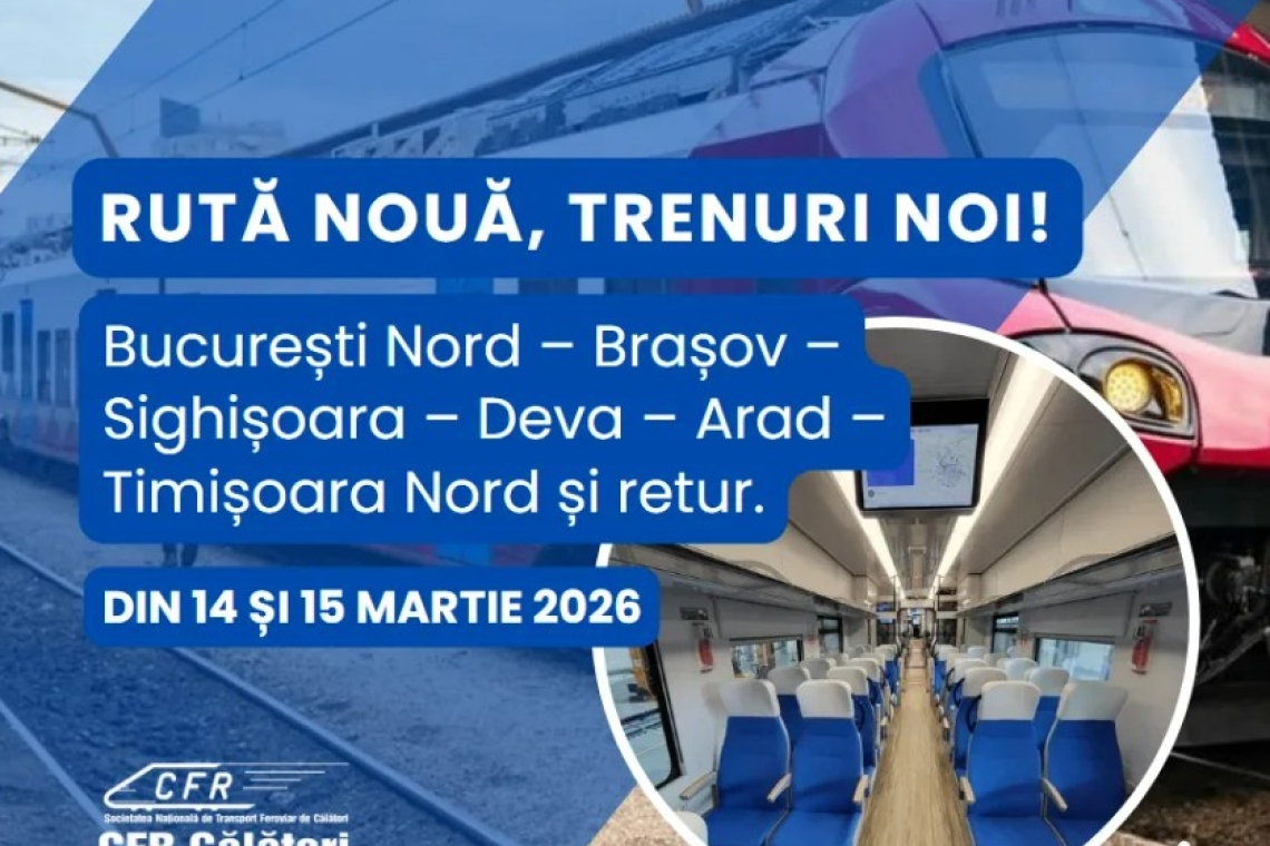 De mâine, prahovenii pot ajunge la Timișoara cu tren direct al CFR Călători! Află câte ore faci cu trenul până la destinația finală