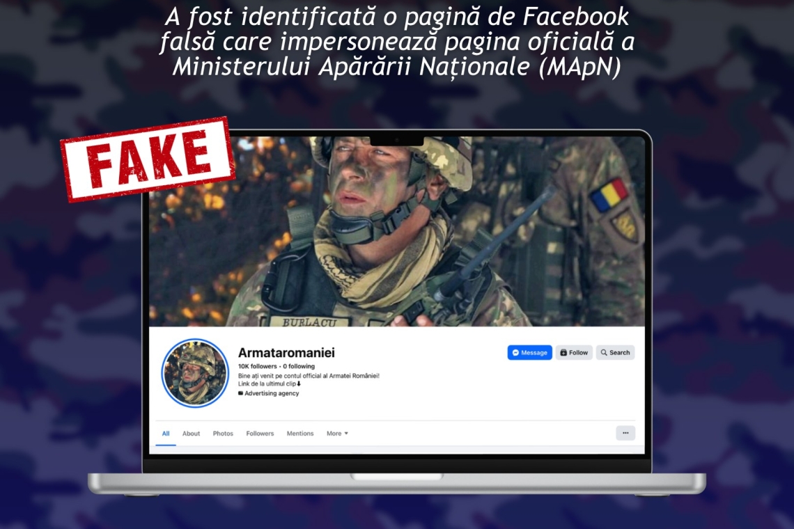 Avertisment DNSC: pagină falsă de Facebook care imită pagina Ministerului Apărării Naționale