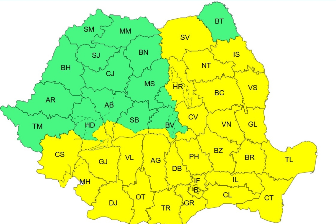 Prahova, sub Cod galben de ploi abundente și ninsori la munte, valabil până luni dimineață