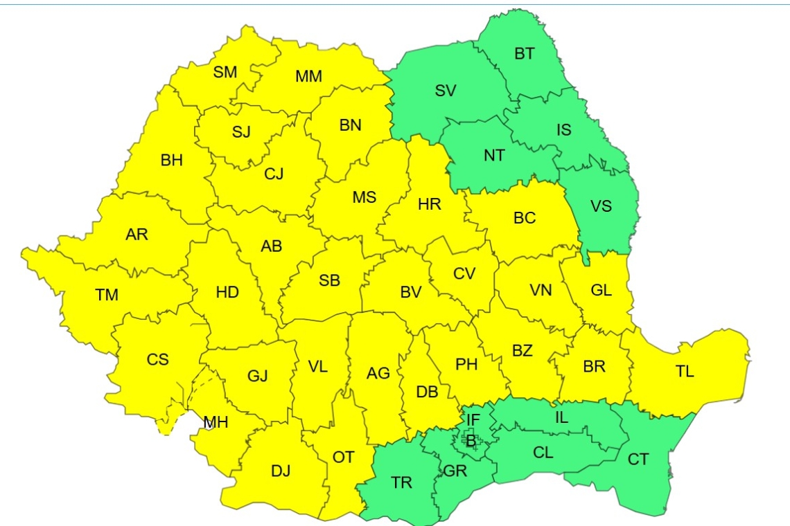 Cod galben de vreme severă în majoritatea zonelor țării, inclusiv în Prahova. Sunt anunțate ploi torențiale, vijelii și grindină