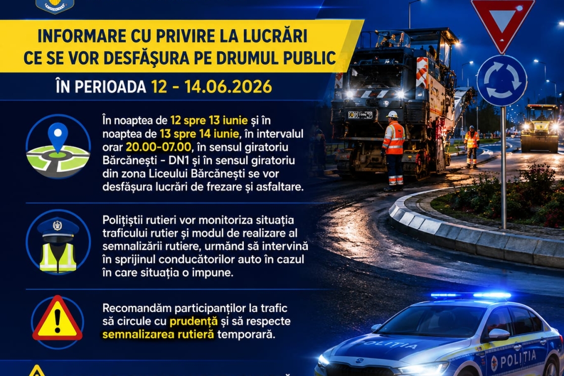 Lucrări de frezare și asfaltare pe DN1, în Bărcănești. Restricții și recomandări ale polițiștilor prahoveni