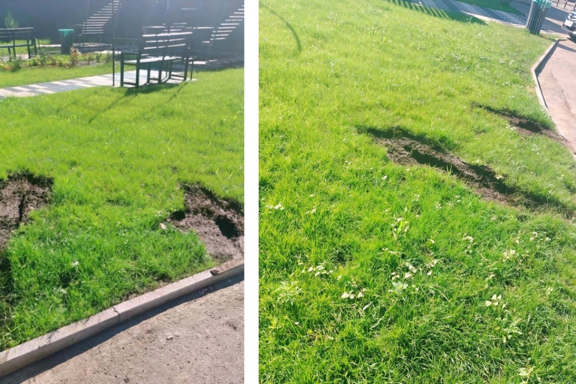 Au distrus în câteva minute ce s-a construit în zile întregi. Noul spațiu verde de pe strada Cameliei, victima nesimțirii. Unde sunt camerele de supraveghere?