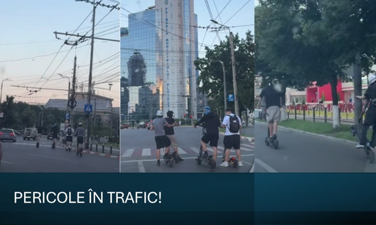Trotinetele electrice, folosite iresponsabil pe străzile din Ploiești! Tineri inconștienți - pericole în trafic, cu risc de accidente grave