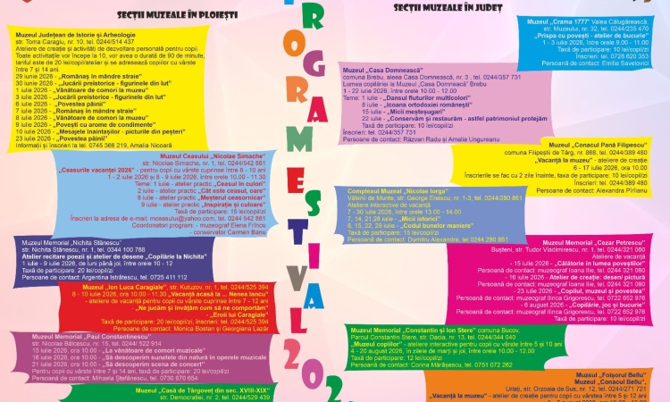 Vacanță de vară plină de activități educative la secțiile Muzeului Județean de Istorie și Arheologie Prahova. Zeci de ateliere și programe dedicate copiilor
