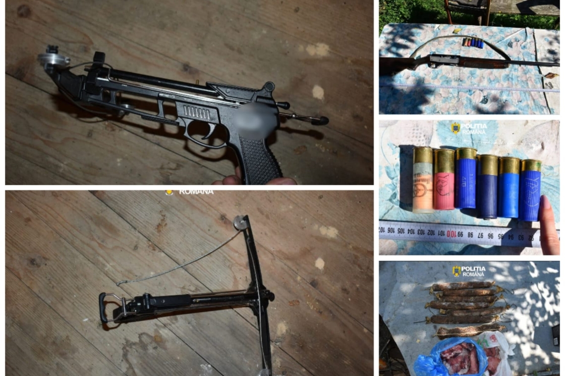 12 percheziții în Prahova și Teleorman într-un dosar de braconaj: arme de vânătoare, muniție, trofee și produse provenite din vânat, ridicate de polițiști